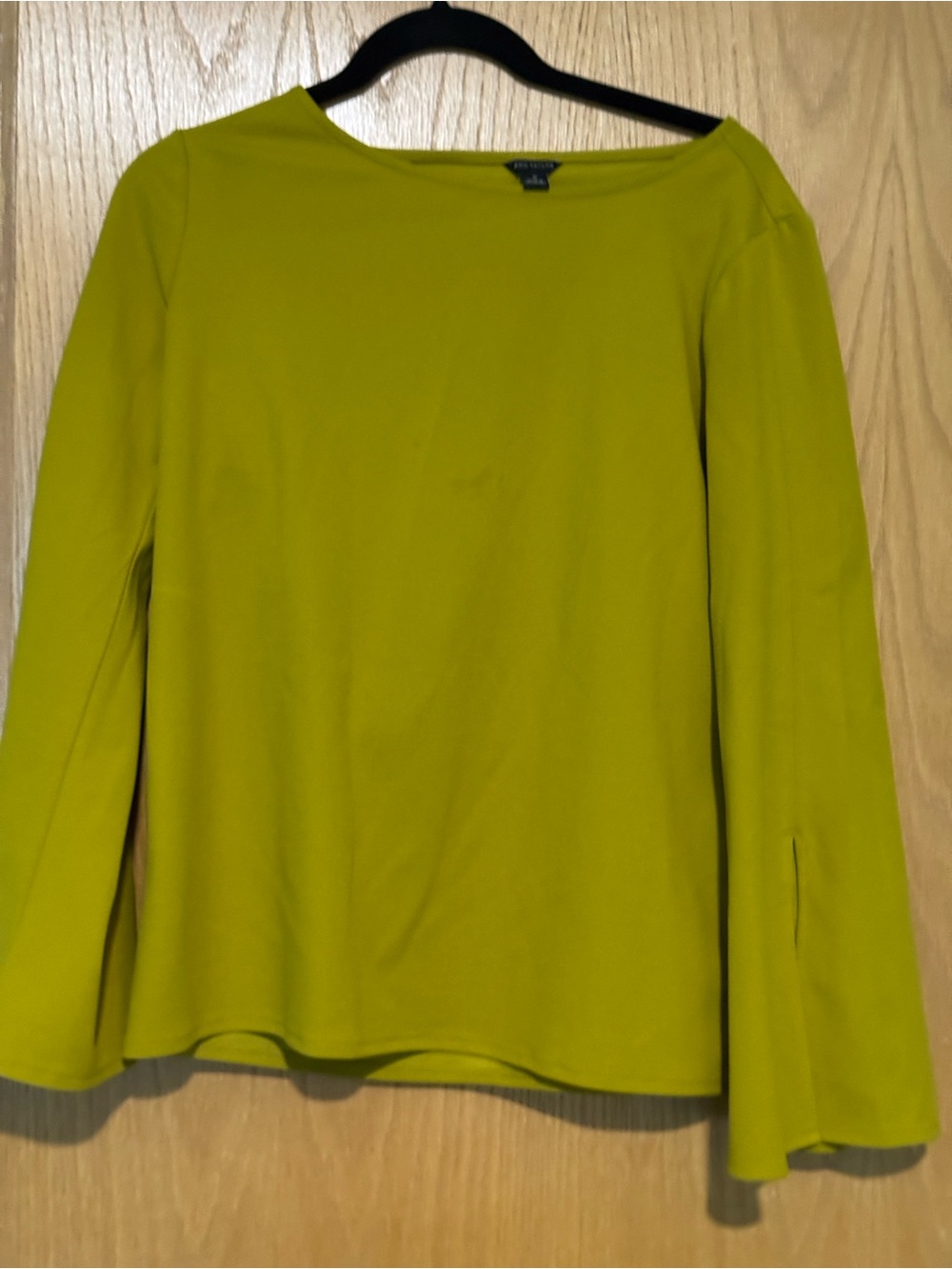 Ann Taylor Lime Green Long Sleeve Boat Neck Top with Flared Sleeves